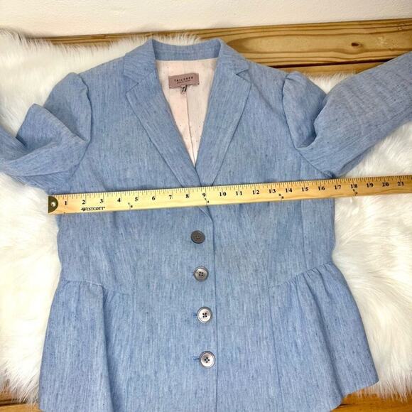 4 Rebecca Taylor TAILORED Peplum Linen Blend Blazer Jacket Light Blue - Picture 10 of 14